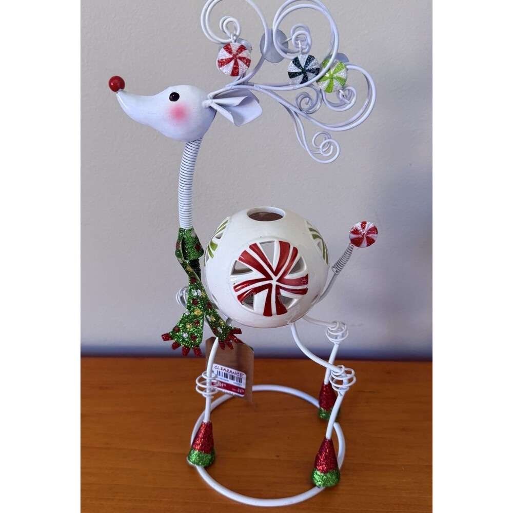 Pier 1 One Bobblehead Tealight Reindeer 14” Candy Swirl NEW Christmas